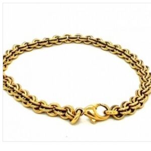 18K Italian Yellow Gold Rope Braid and Glossy Rolo Link Bracelet